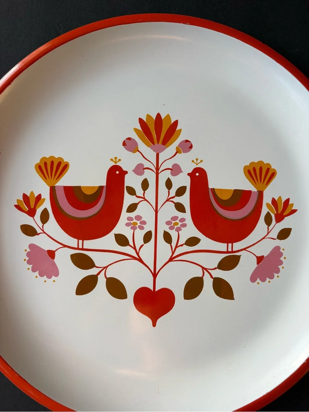 Vintage Melamine 1970’s Serving Tray with Scandinavian Folk Art Design MCM Japan